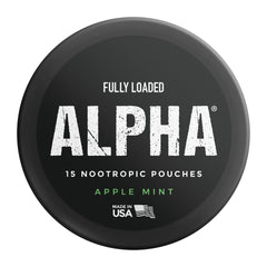 Open Apple Mint pack showing 15 pouches per can for convenience