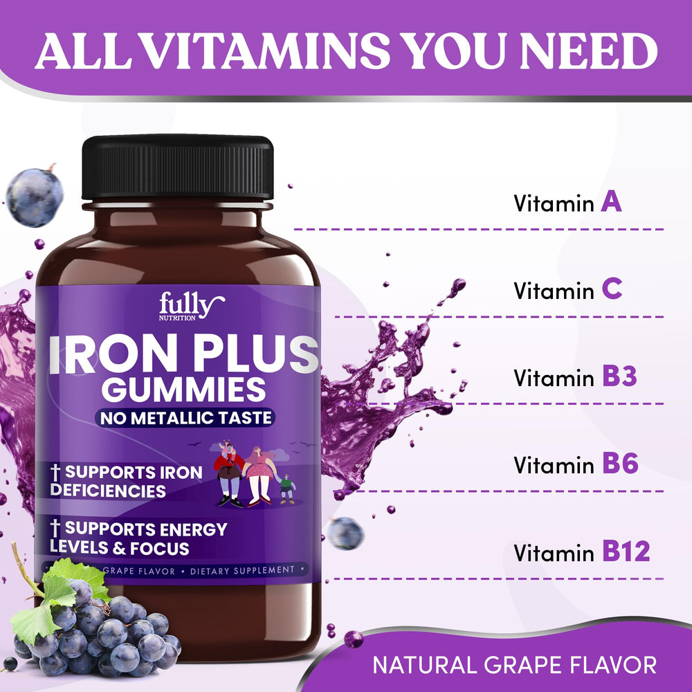 Fully Nutrition Iron Gummies jar emphasizes 111% DV iron.