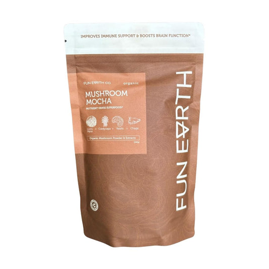 Fun Earth Mushroom Mocha packaging front for easy daily use