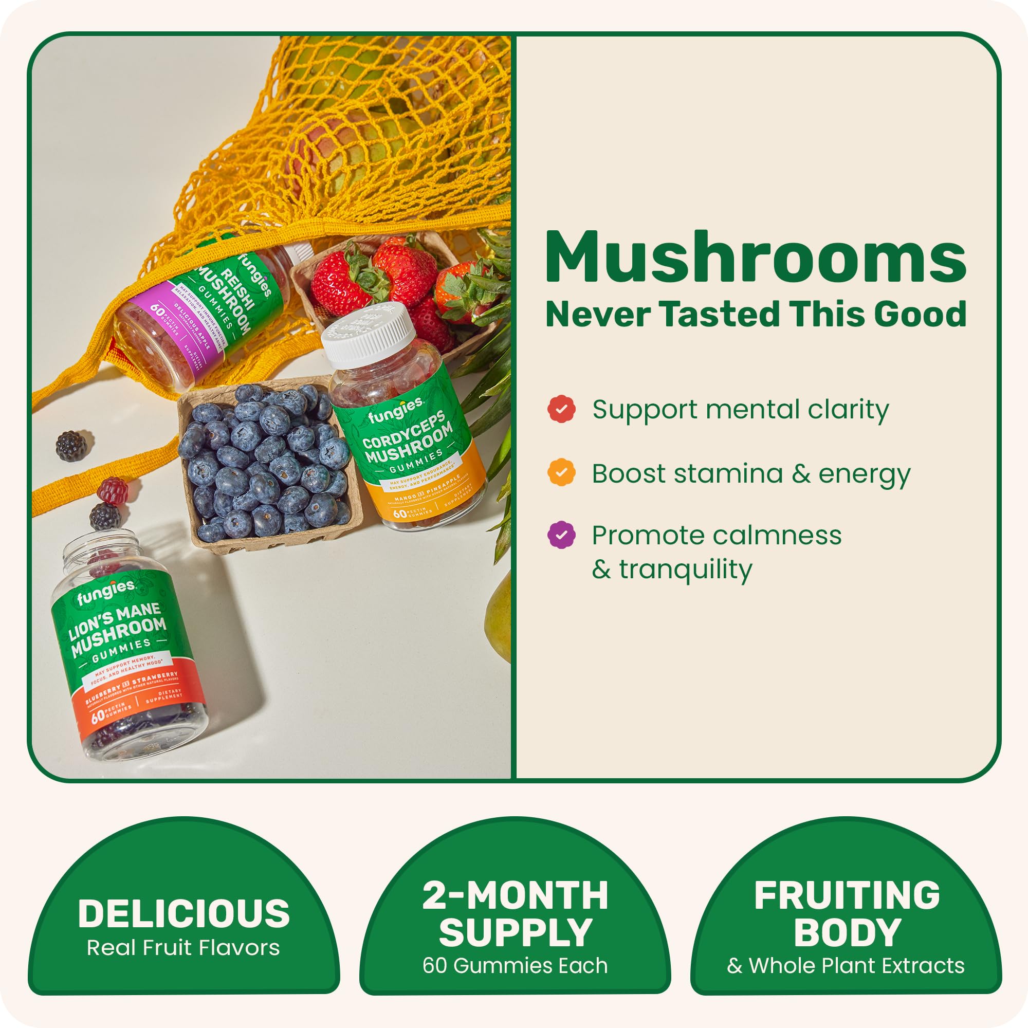 Fungies Reishi gummy bottle promotes calm evenings