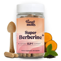 Fungiments Super Berberine bottle highlighting GLP-1 balance and metabolic support