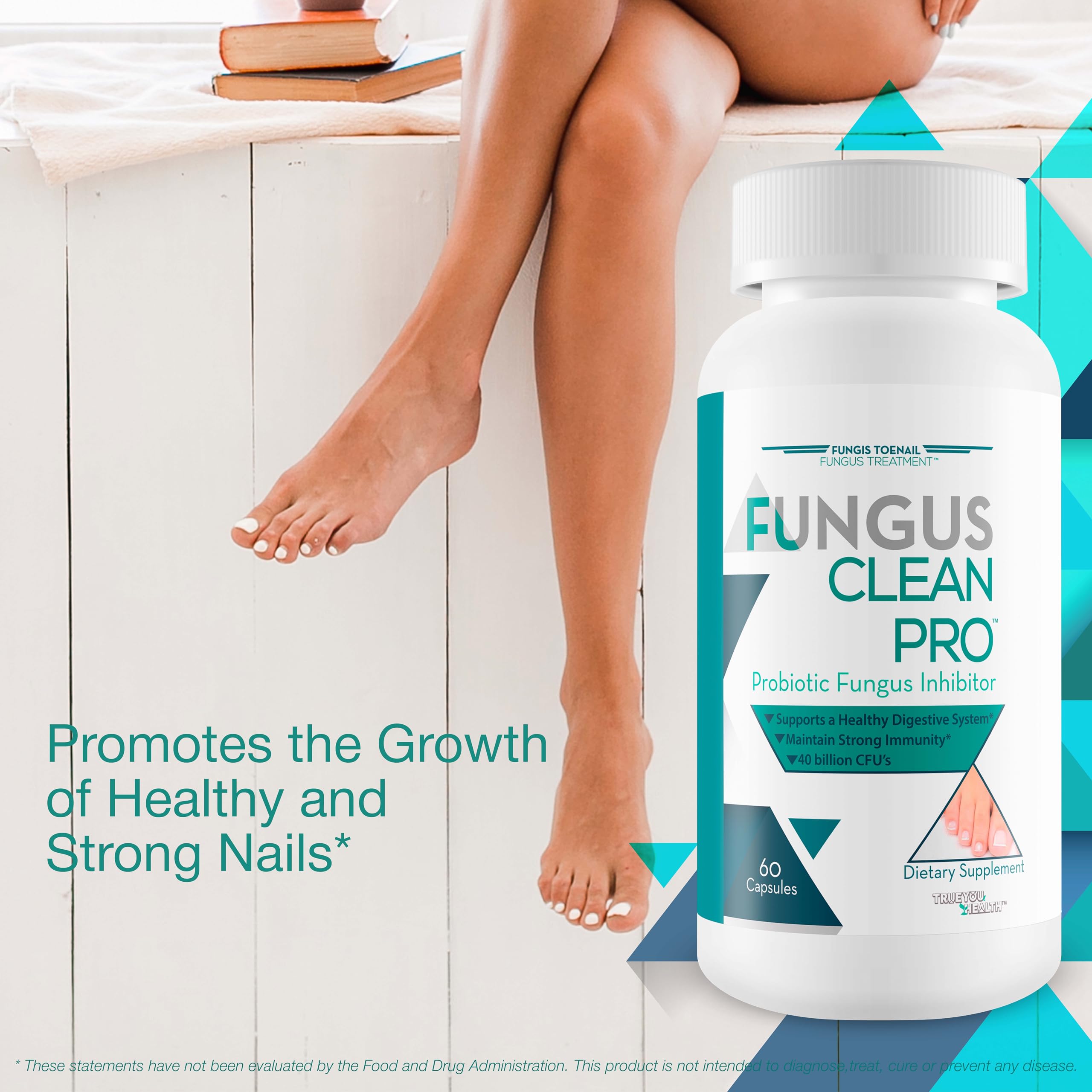 Label detail shows premium probiotic strains for balanced gut health support.