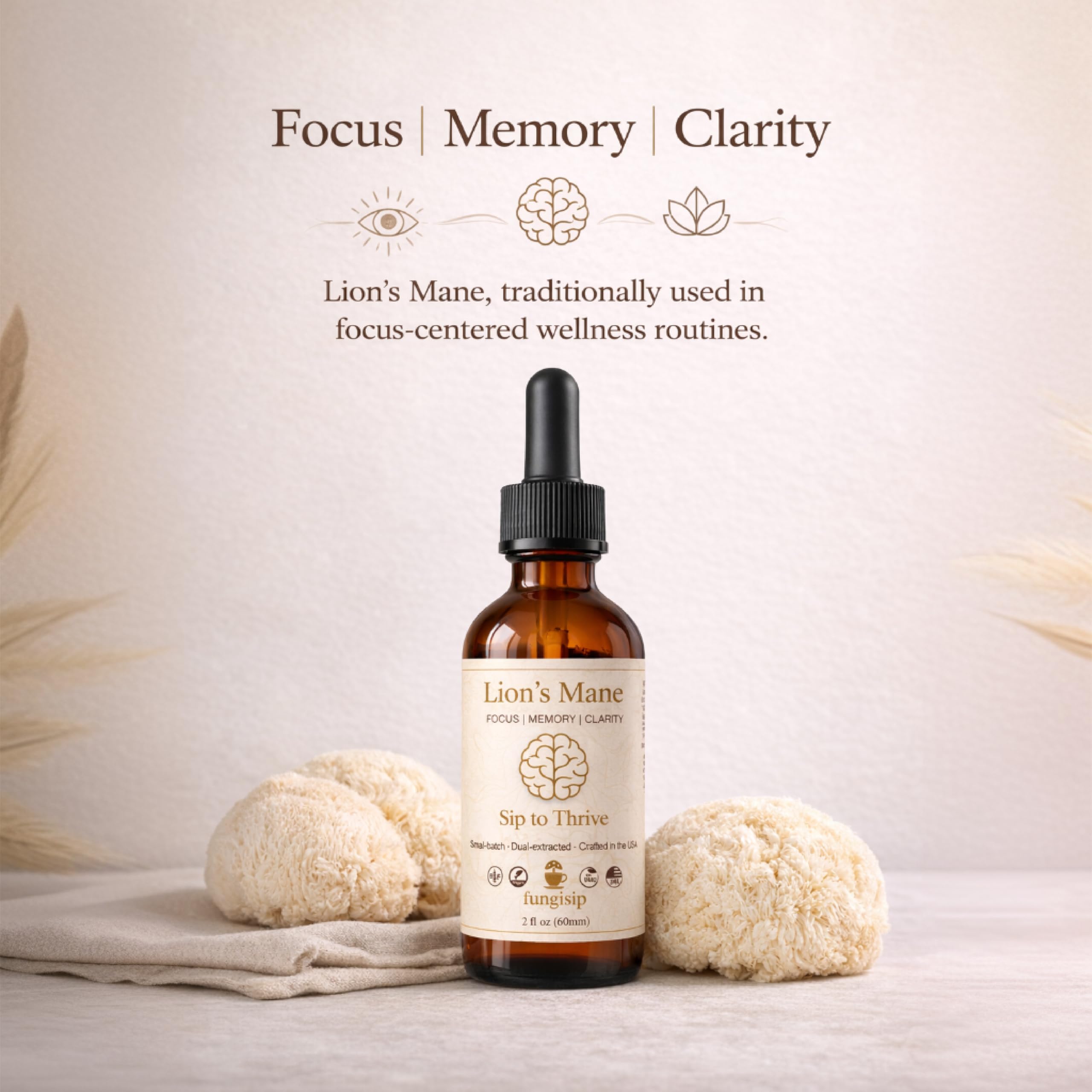 FUNGISIP Lion's Mane tincture dropper ready to add to coffee or tea.