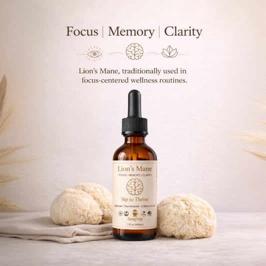FUNGISIP Lion's Mane tincture dropper ready to add to coffee or tea.