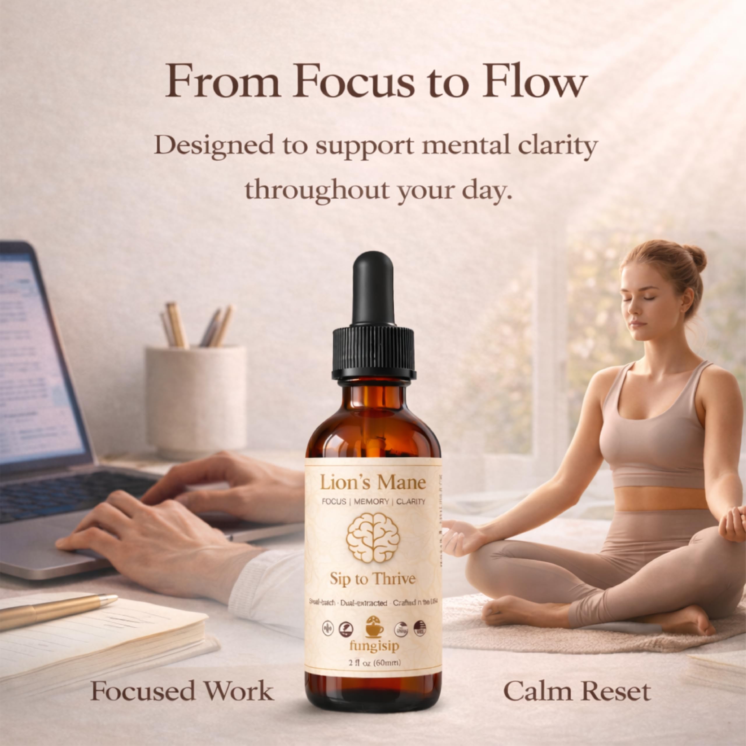 FUNGISIP Lion's Mane tincture pour shows easy integration into beverages.