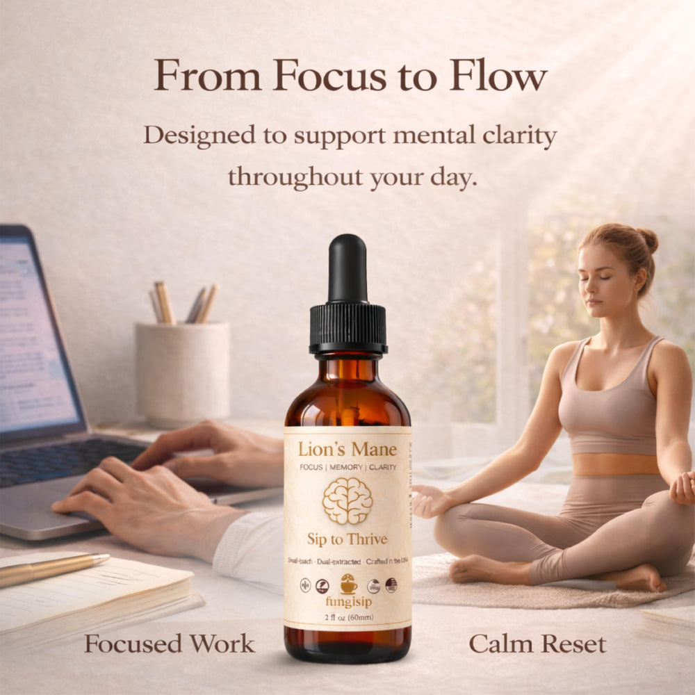 FUNGISIP Lion's Mane tincture pour shows easy integration into beverages.