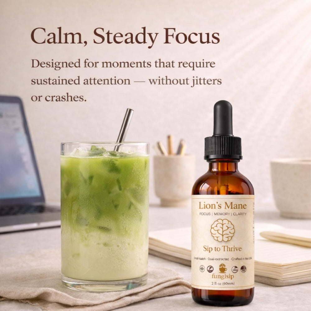 FUNGISIP tincture amber glass bottle signals premium quality and potency.