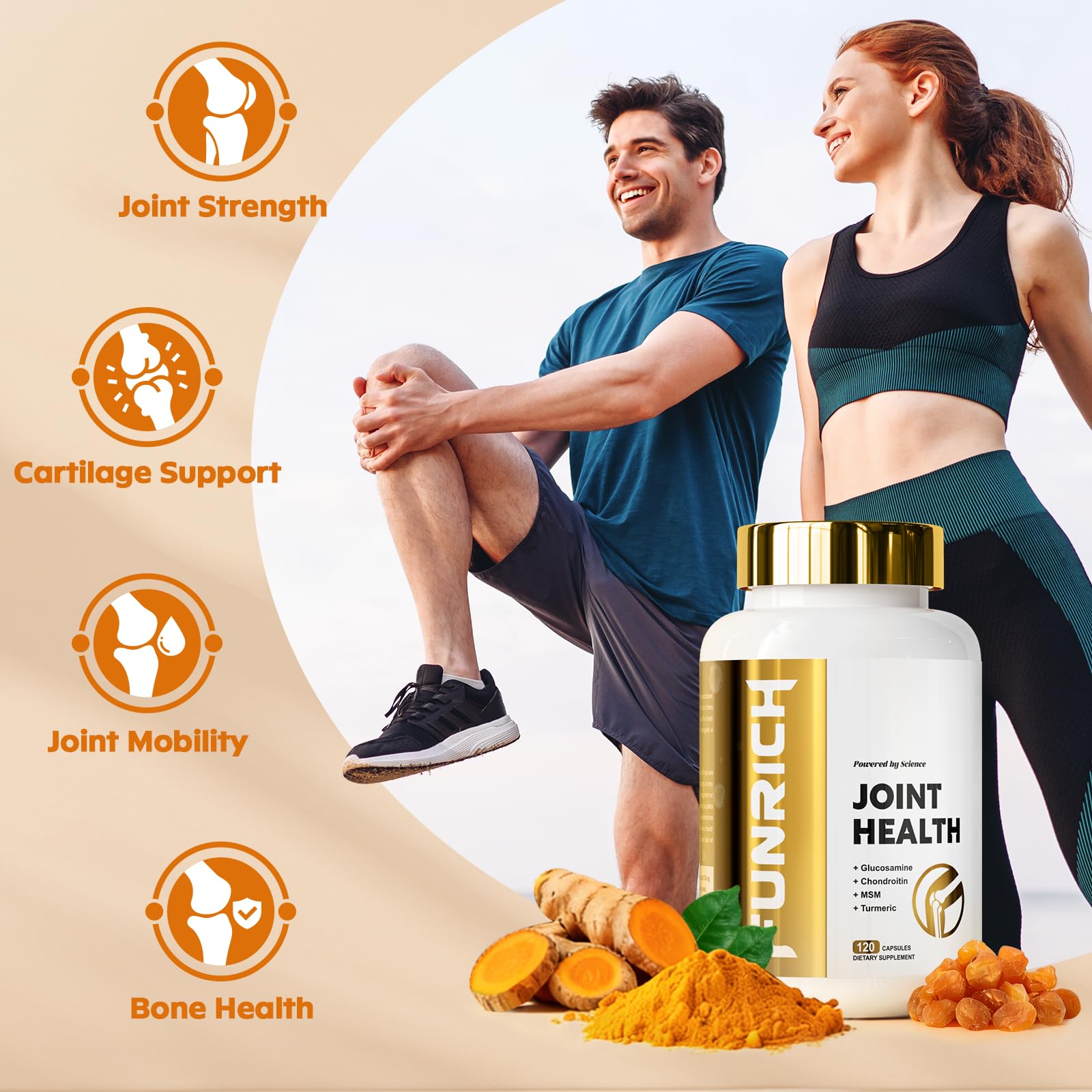 FUNRICH joint support capsules closeup highlights easy daily dosing.