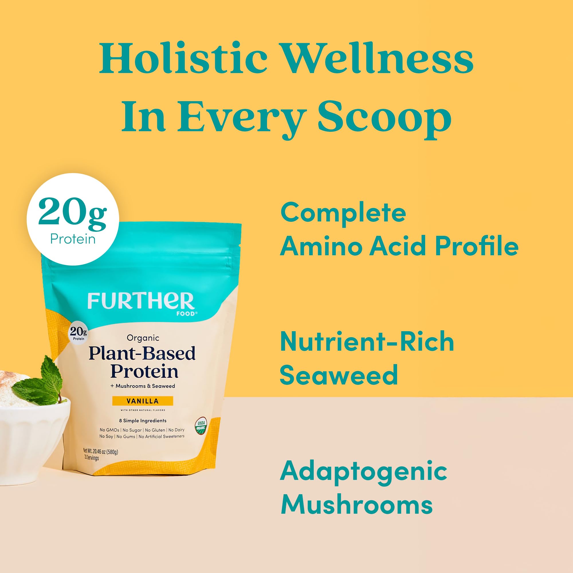 Further Food organic pea protein ingredients label highlights non-GMO and dairy-free purity