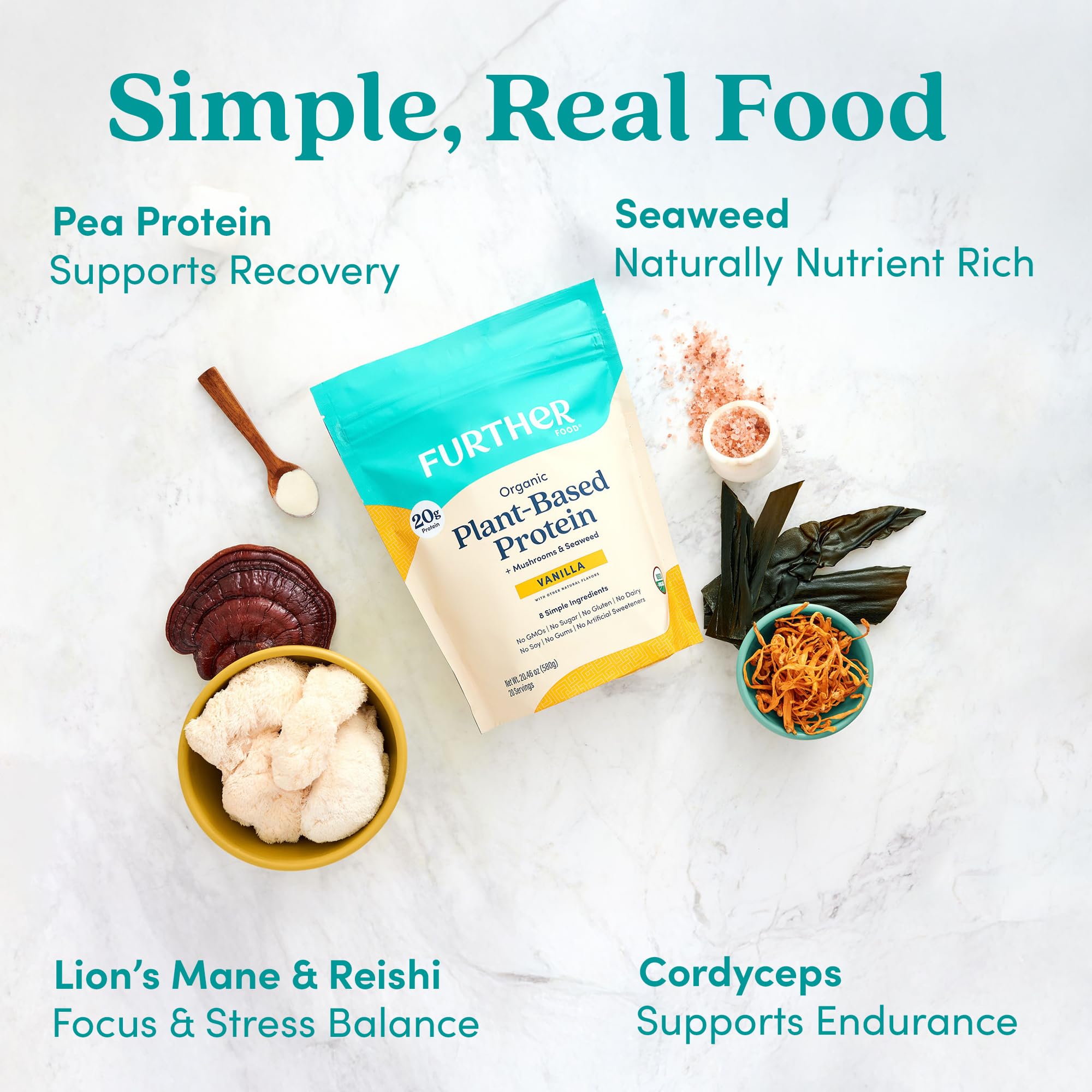 Further Food vegan protein powder scoop ready for smooth shakes and versatile recipes