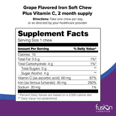 Fusion Lifestyle bottle back highlights dosing and vitamin C for absorption