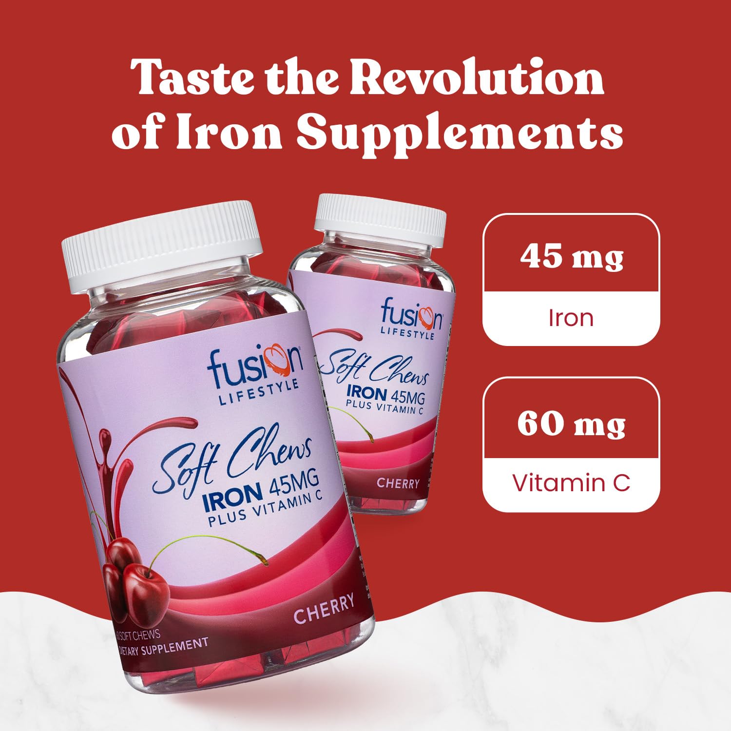 Fusion Lifestyle iron chewables pack showing individual doses