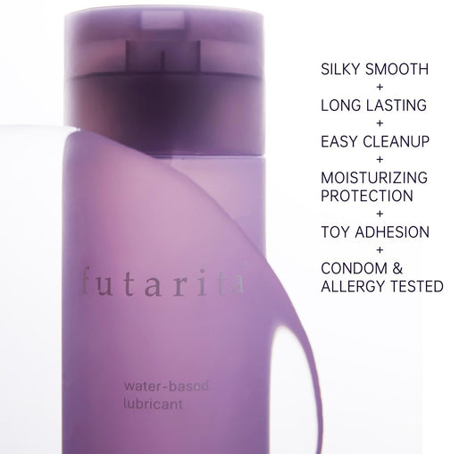 Futarita Premium lubricant closeup on label highlighting hyaluronic acid moisture.