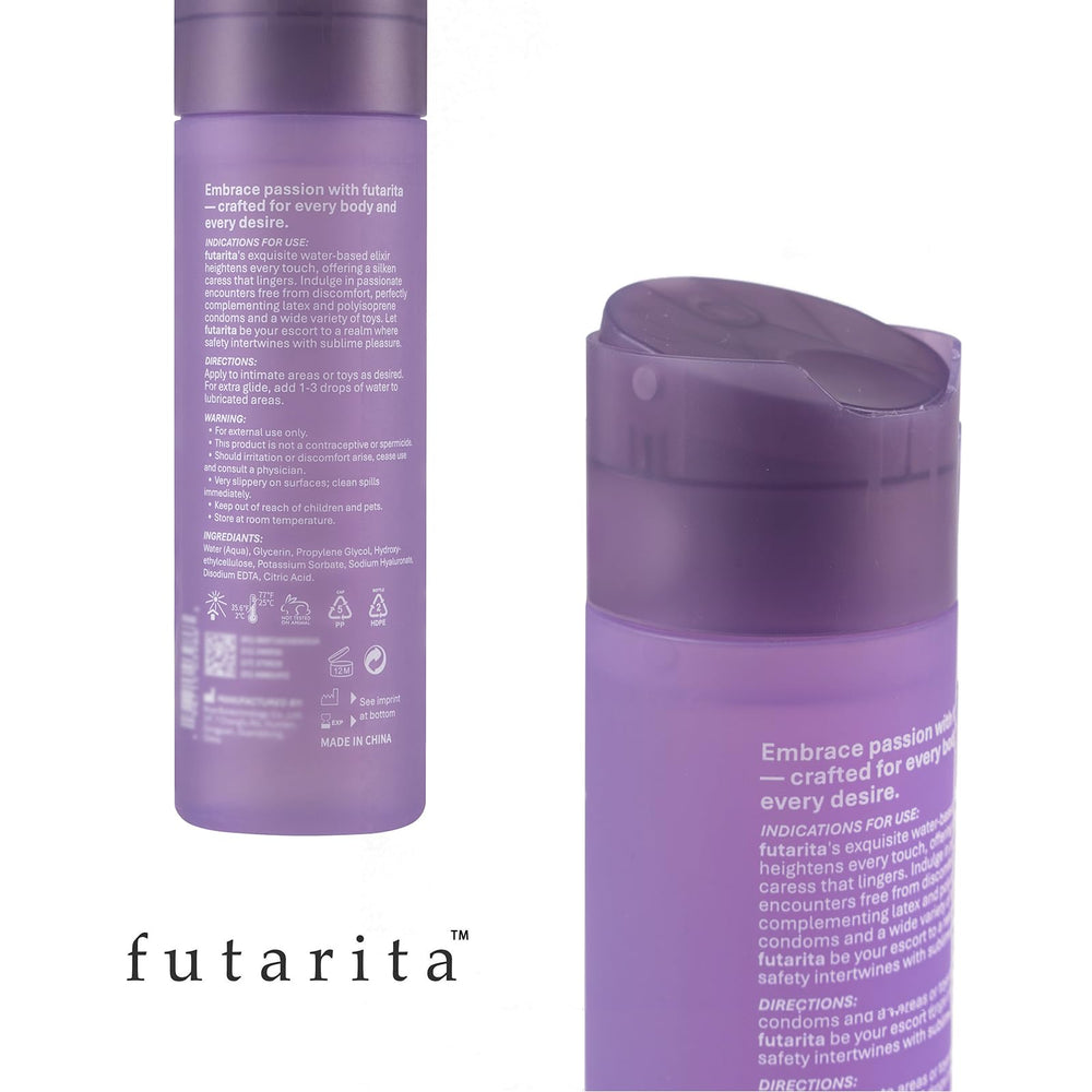 Futarita Premium lubricant packaging featuring clear, odorless formula.