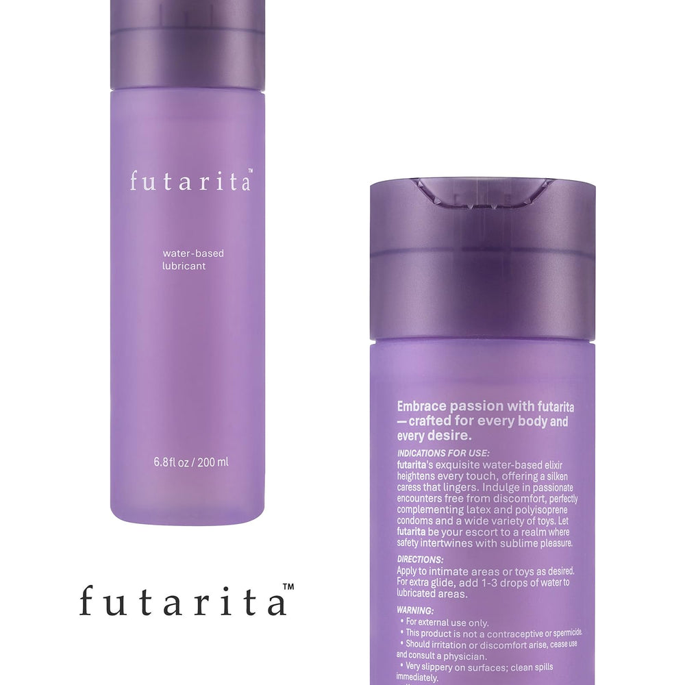 Futarita Premium lubricant with silicone, glass, and stainless toys for versatile use.