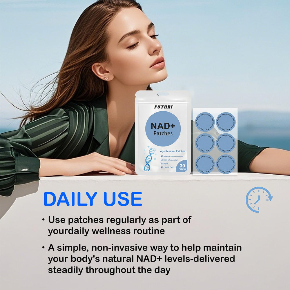 FUTHRI NAD+ patches applying to skin for discreet, convenient use.