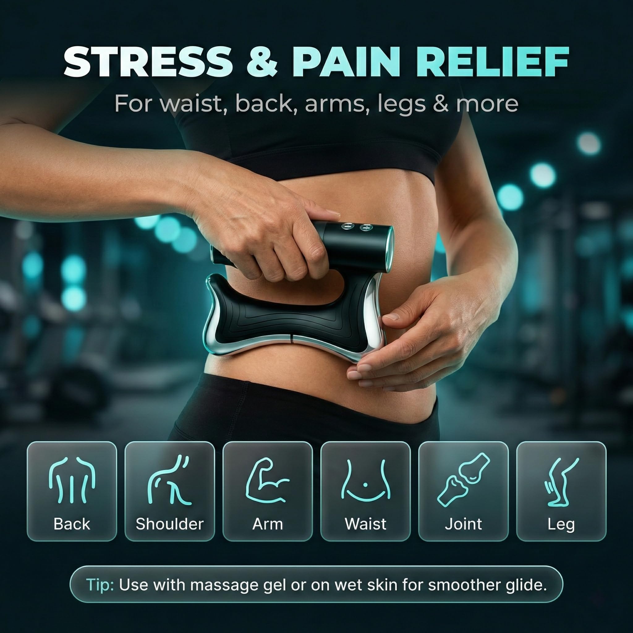 Futsuak Sculptor on leg enables deep massage with high-speed relief.