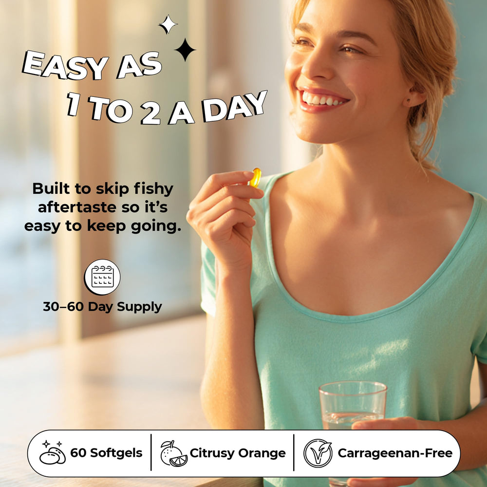 Side view of Future Kind omega-3 bottle highlighting USA-made quality.