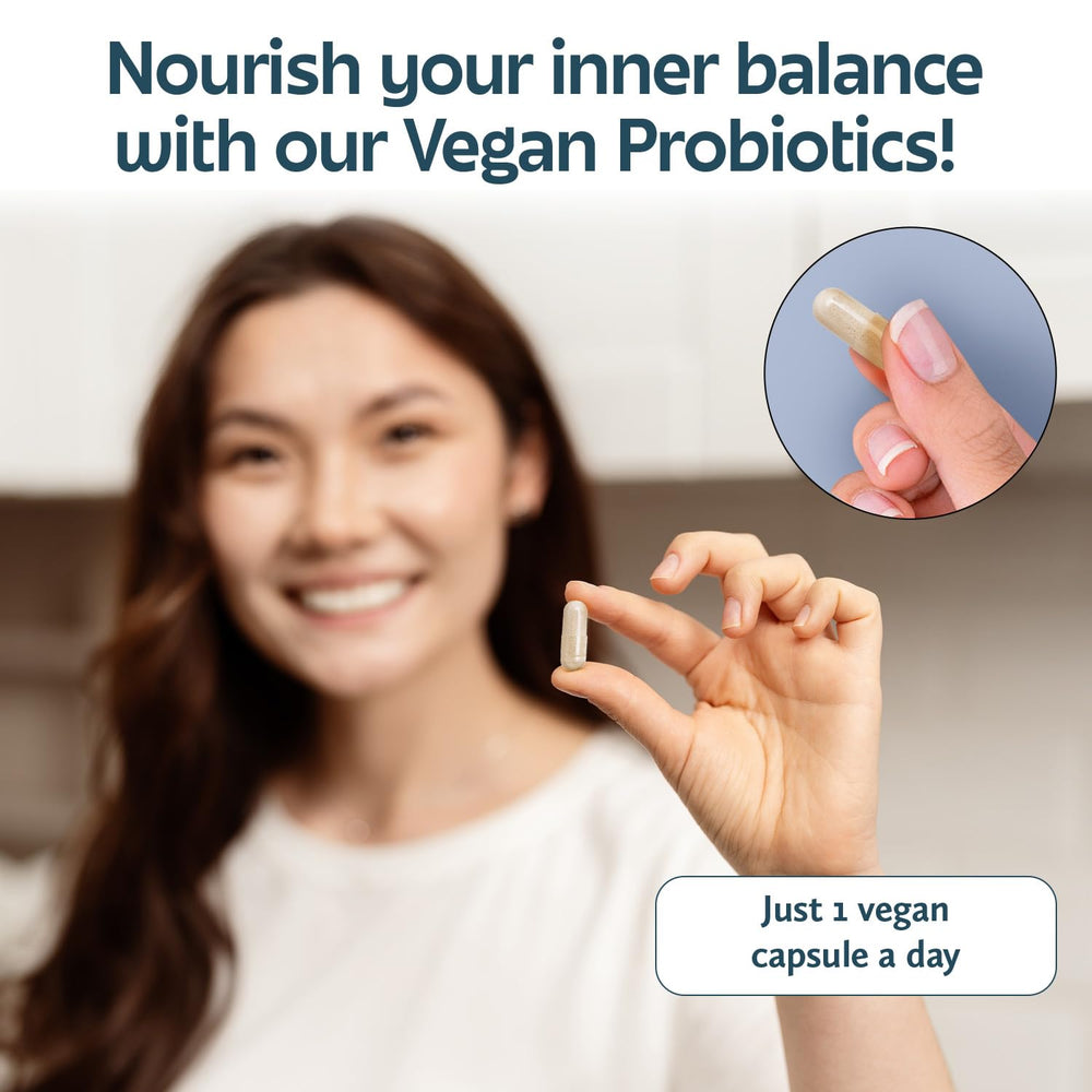 Future Kind digestive health capsule closeup emphasizes plant-based gut balance.