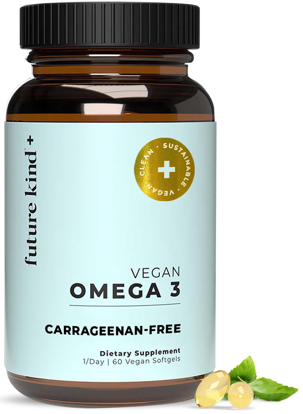 Future Kind omega-3 softgels in citrus bottle for daily focus.