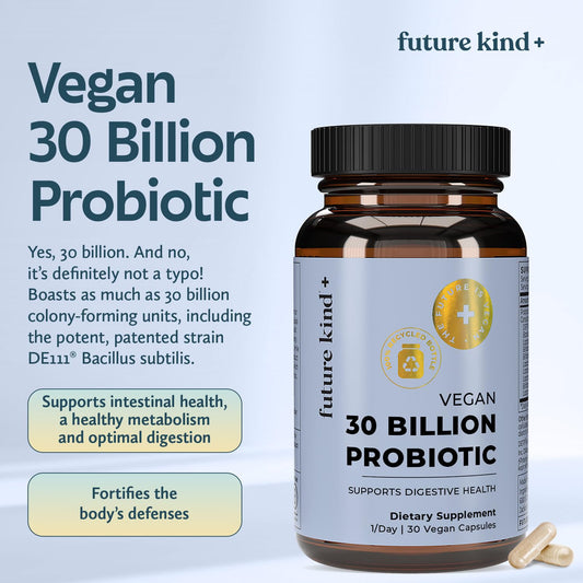 Future Kind 30B CFUs capsules highlight potent daily gut support.