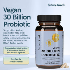 Future Kind 30B CFUs capsules highlight potent daily gut support.