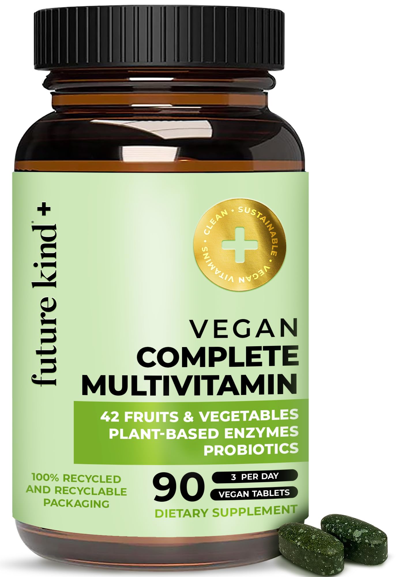 Future Kind Vegan Multivitamins Complete bottle close-up highlighting vegan formula for daily nutrition
