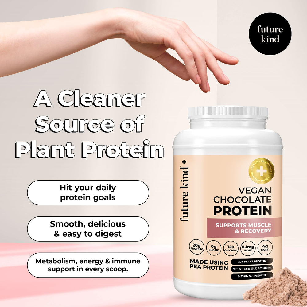 Future Kind vegan protein chocolate scoop enables quick, convenient post-workout fueling.