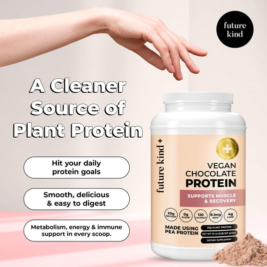 Future Kind vegan protein chocolate scoop enables quick, convenient post-workout fueling.
