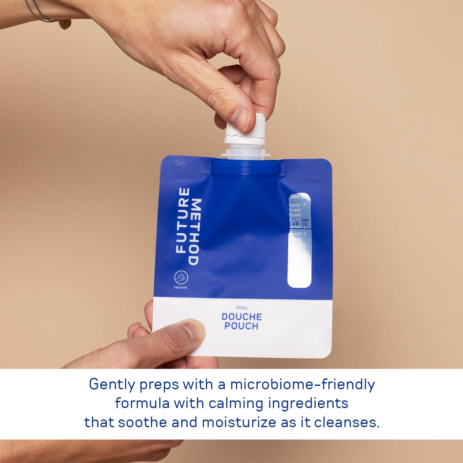 In-use Future Method Anal Douche Kit demonstrating quick prep