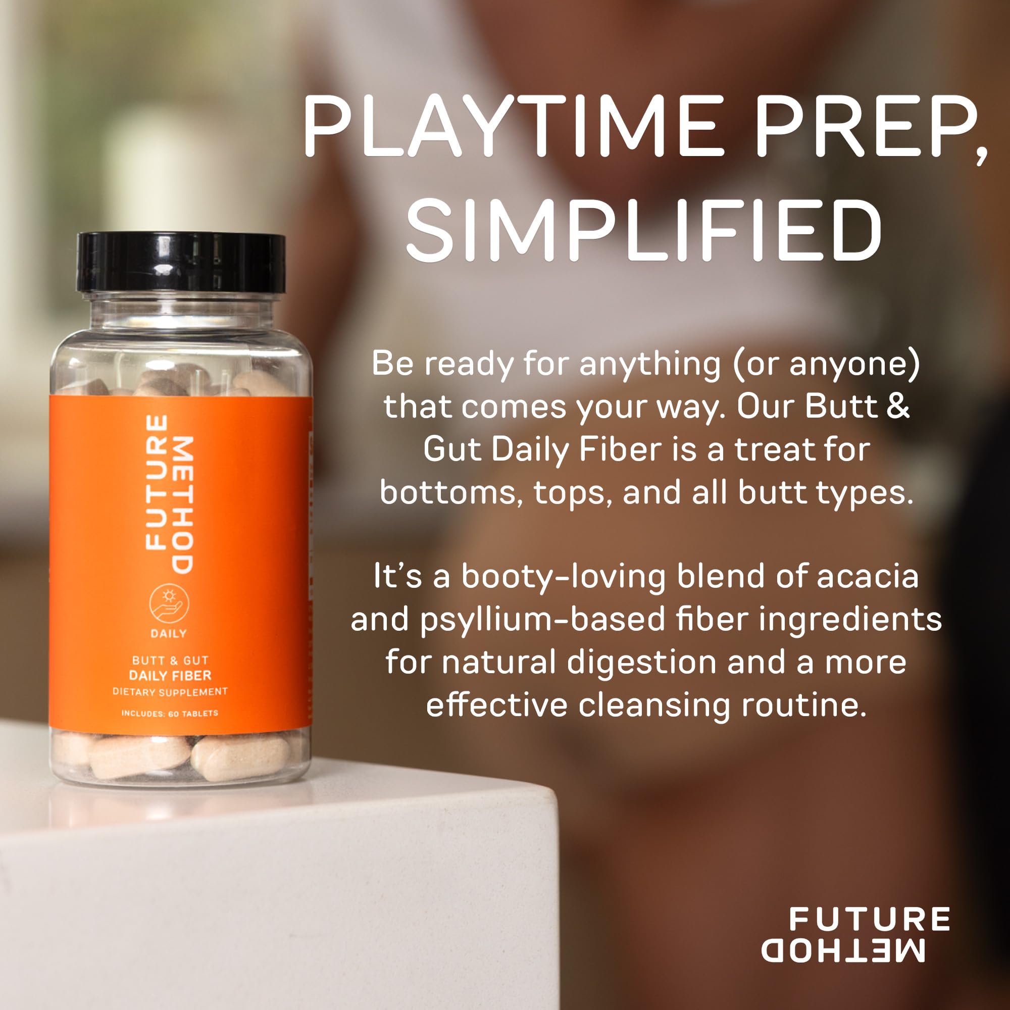 Future Method fiber bottle label close-up highlighting ingredients and benefits.