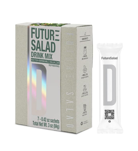 Future Salad high-fiber drink pack open, quick on-the-go nutrition.