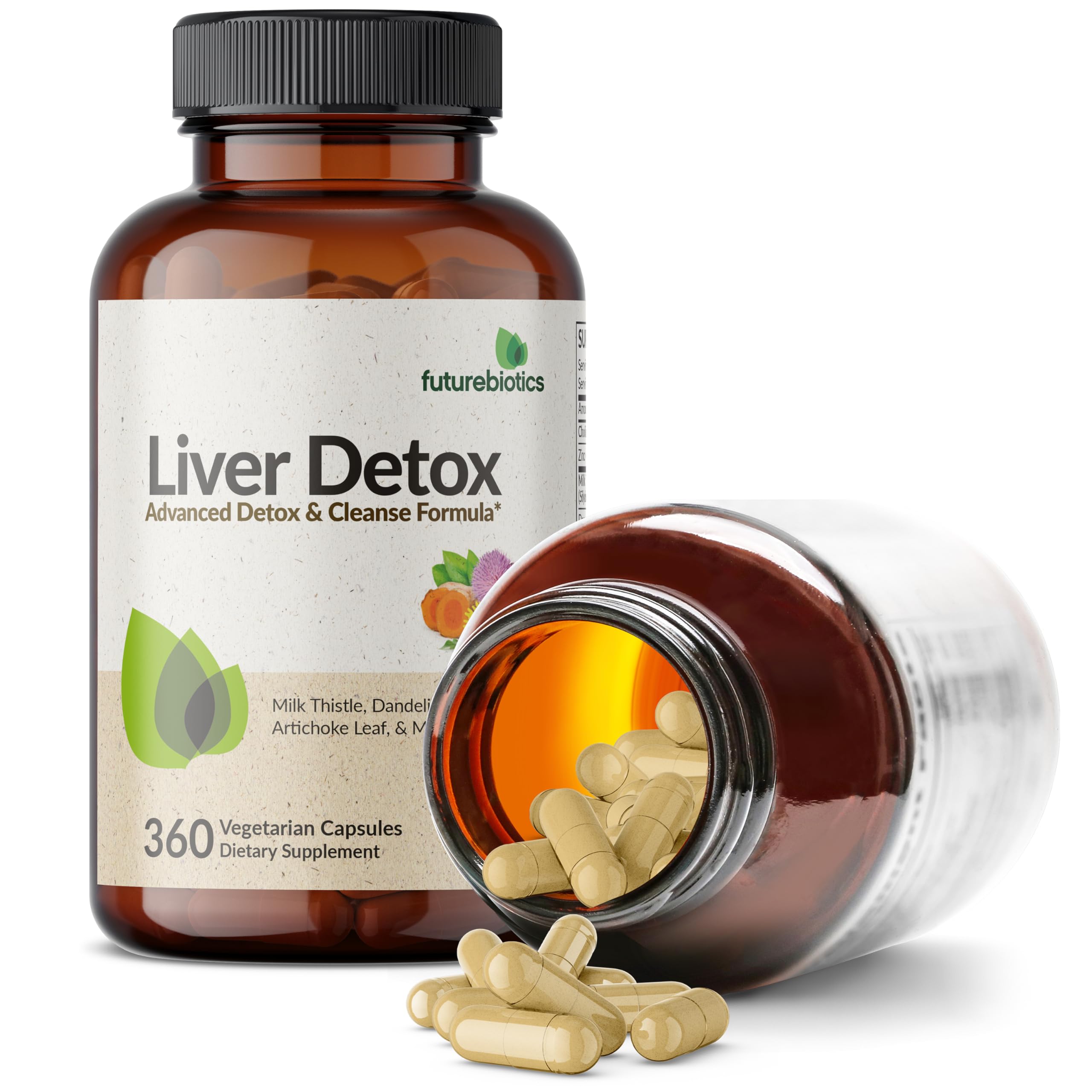Futurebiotics Liver Detox bottle back provides dosage and non-GMO assurances.