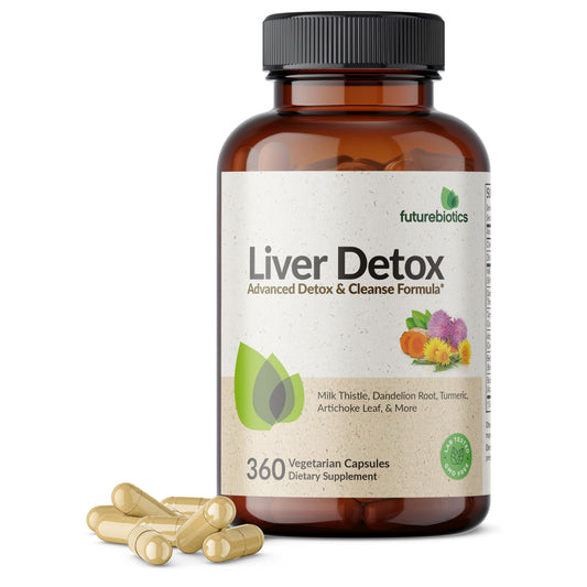 Futurebiotics Liver Detox bottle front highlights a liver support formula.