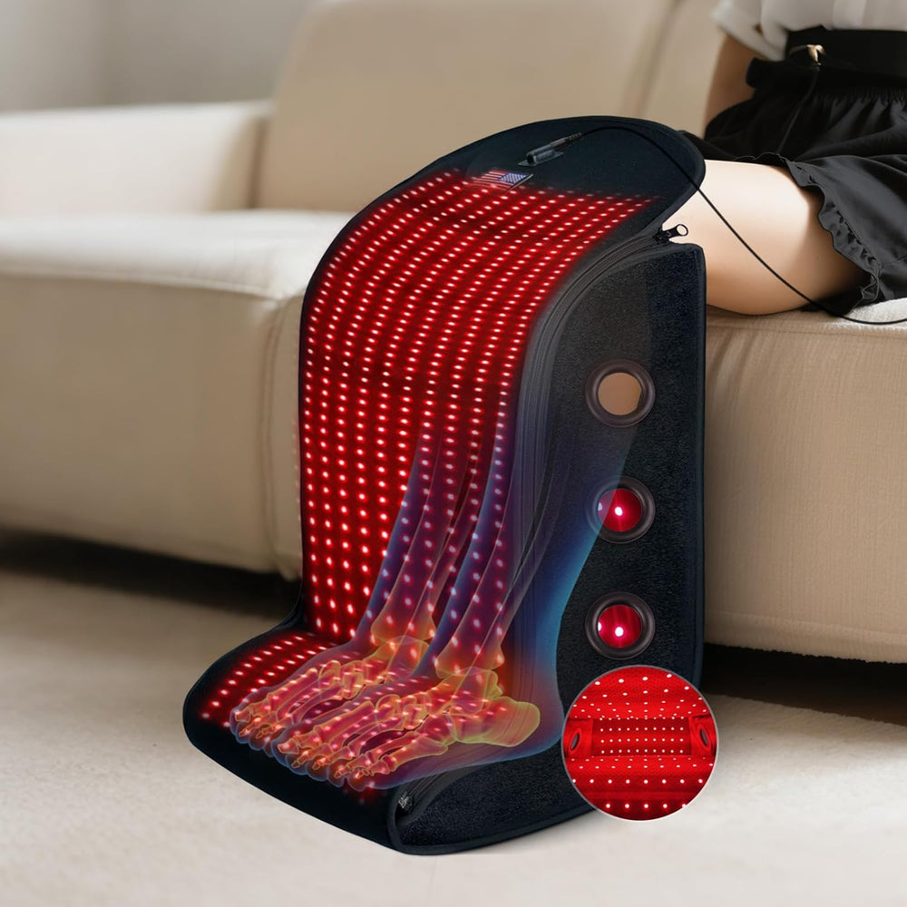Fuuerds red-light therapy feet-legs device showing ergonomic design for fatigue relief.