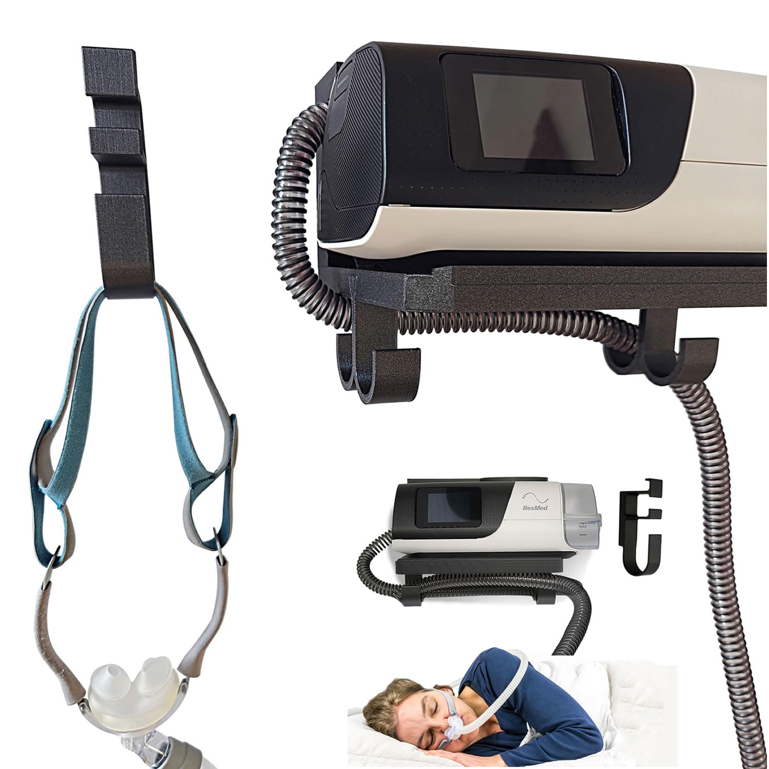 Fuwkeo AirSense 11 wall-mount-shelf keeps the CPAP stable and accessible.