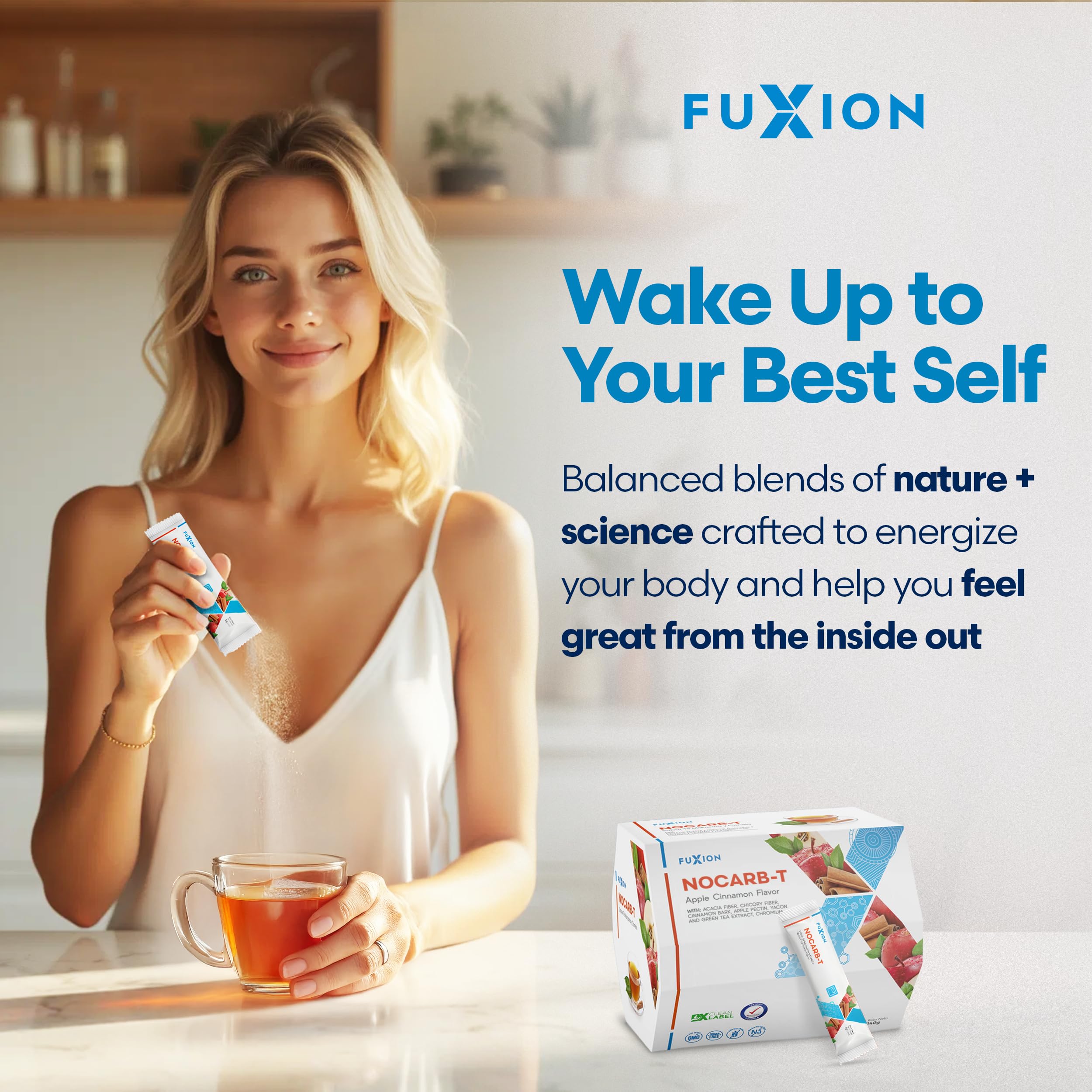 FuXion NoCarb-T cinnamon sticks and ingredients showcased.