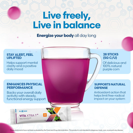 Vita Xtra T+ dissolving stick in cold water for a refreshing energy boost.