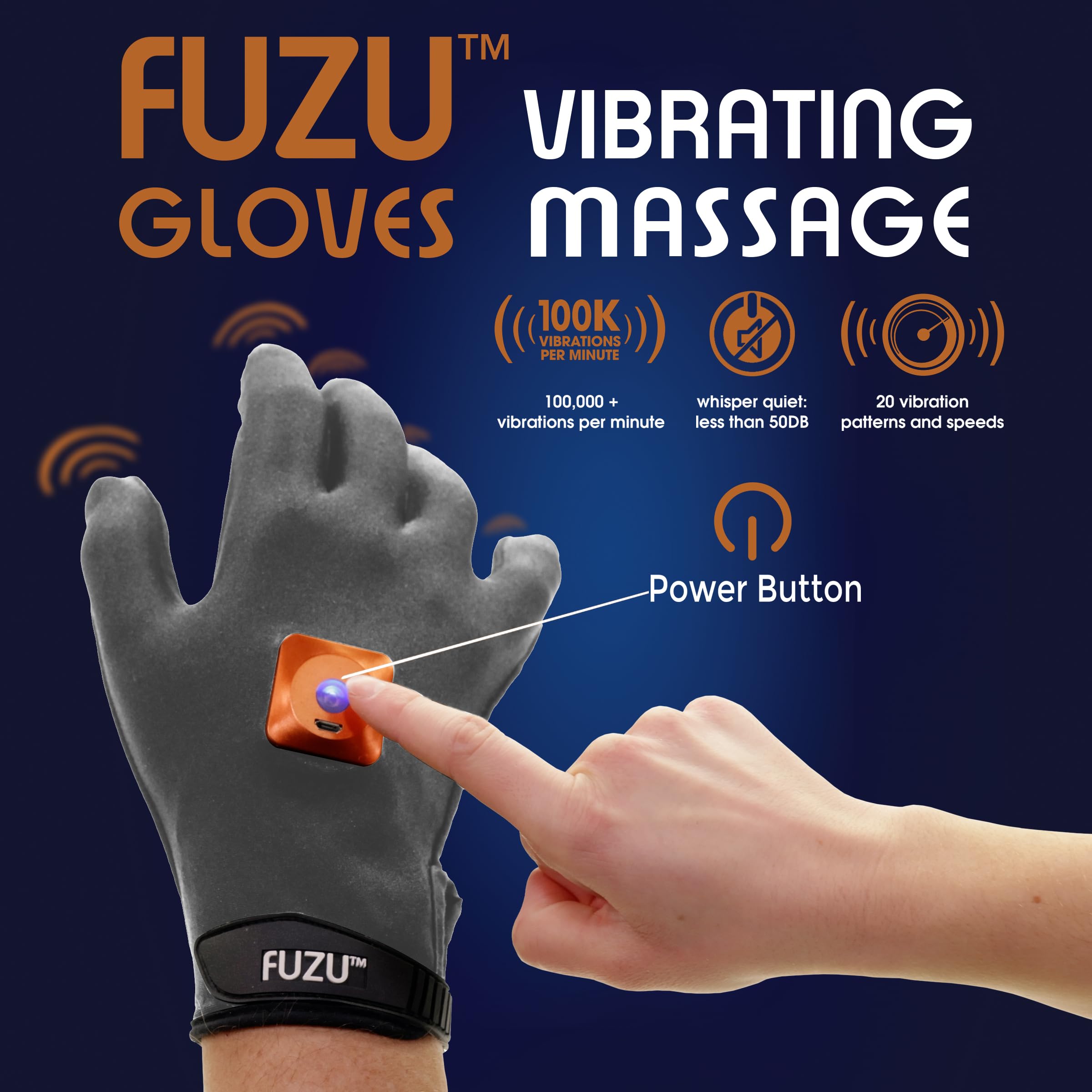 Fuzu Vibrating Massage Gloves applied to back massage focusing on sore muscles.