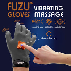 Fuzu Vibrating Massage Gloves applied to back massage focusing on sore muscles.
