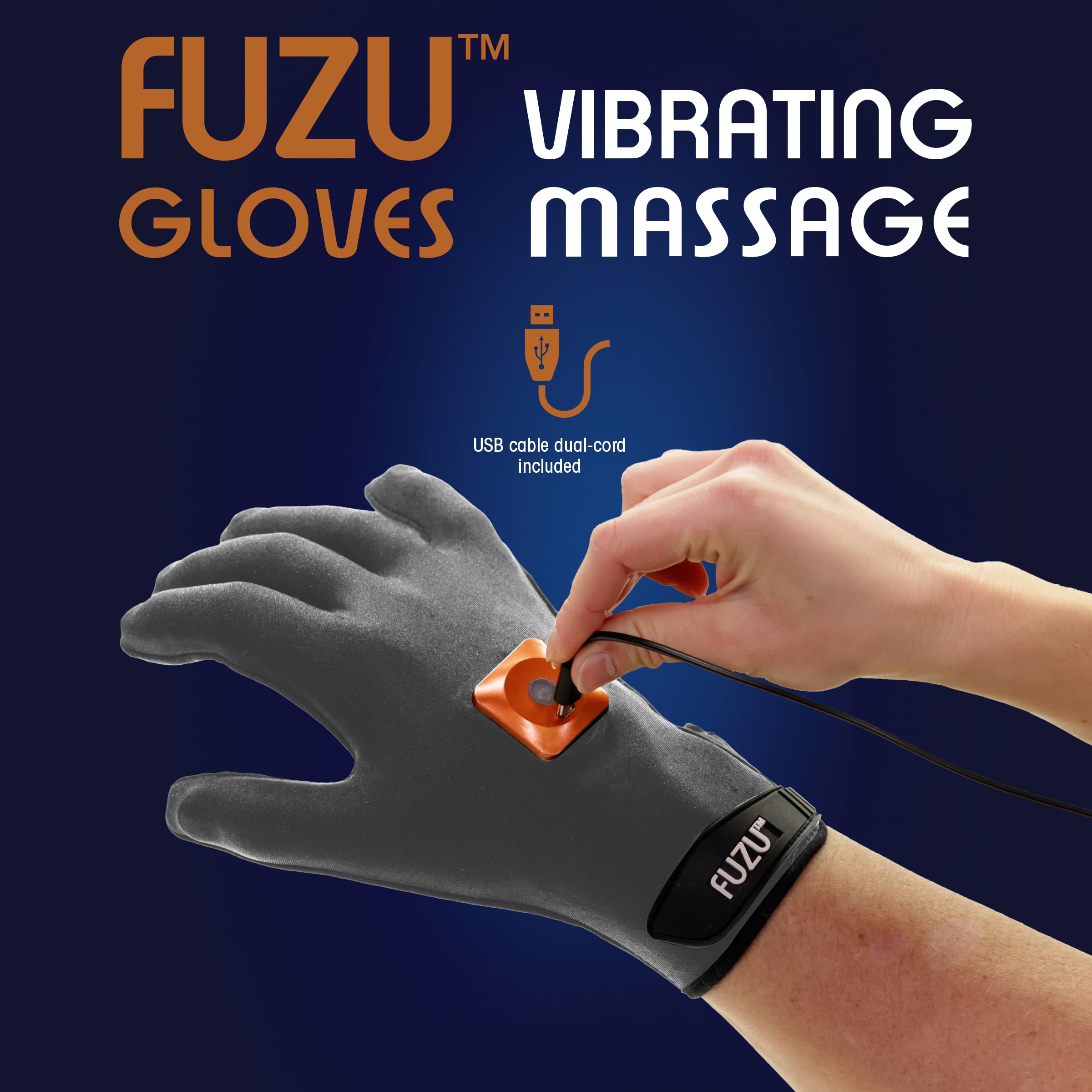 Fuzu Vibrating Massage Gloves on neck and shoulders for customizable comfort.