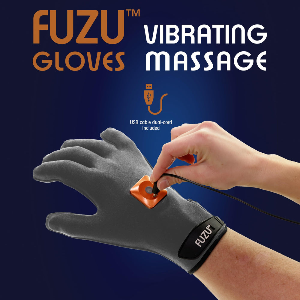 Fuzu Vibrating Massage Gloves on neck and shoulders for customizable comfort.