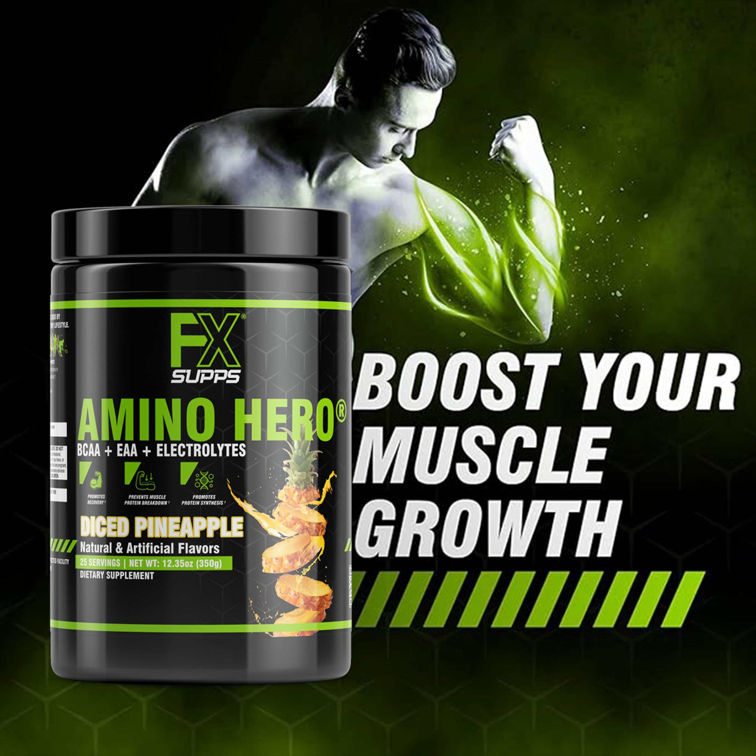 Glass with pineapple Amino Hero drink after training for hydration