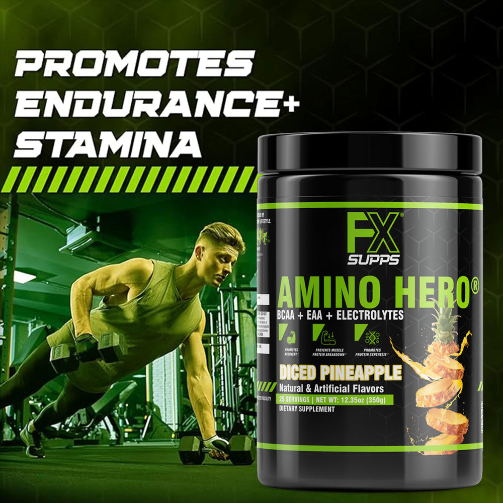 Shaker bottle with pineapple Amino Hero ready to mix