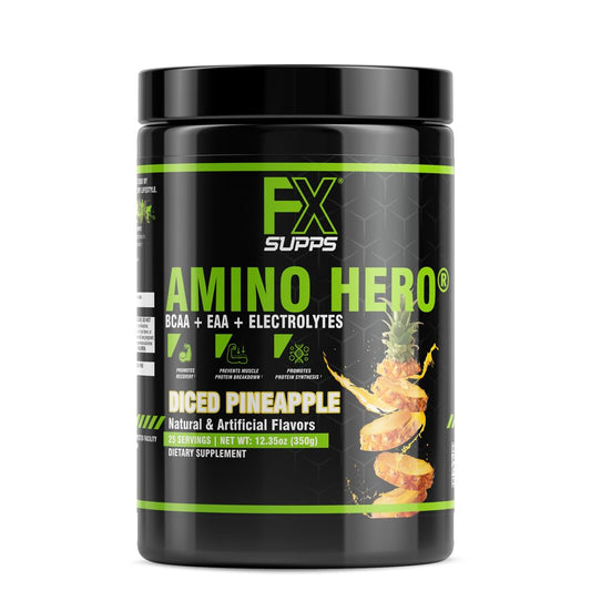 FXSUPPS Amino Hero diced pineapple tub front for post-workout recovery
