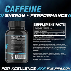 FX SUPPS Caffeine Pills 3-pack packaging highlights convenience and daily use.