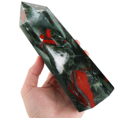 FZBHRO Africa Bloodstone Obelisk close-up displaying hematite inclusions for enhanced ambiance