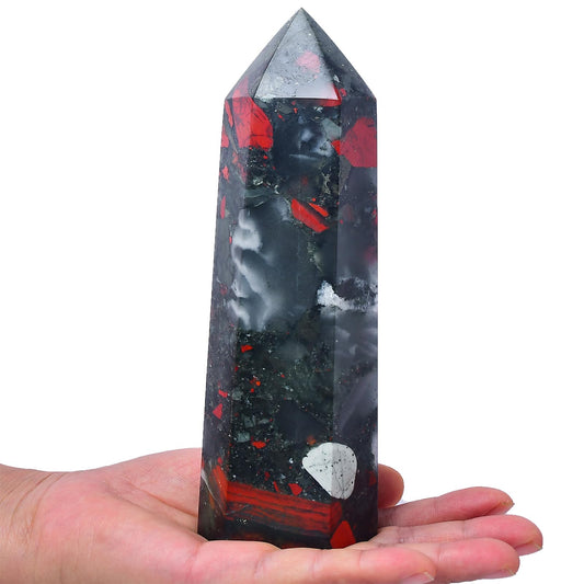 FZBHRO bloodstone tower close-up shows hematite spots for visual depth