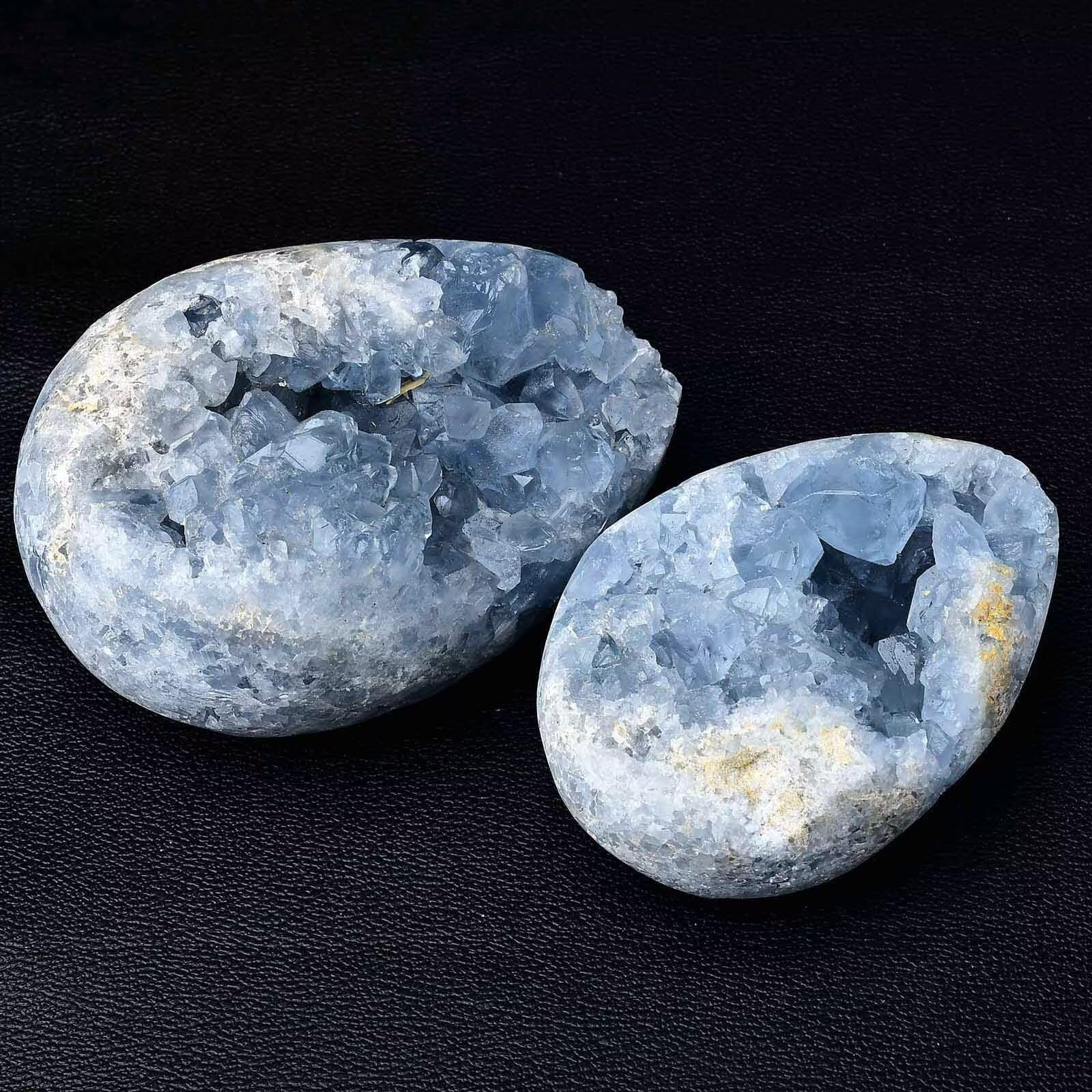 FZBHRO Celestite geode egg display piece for peaceful nightstand decor