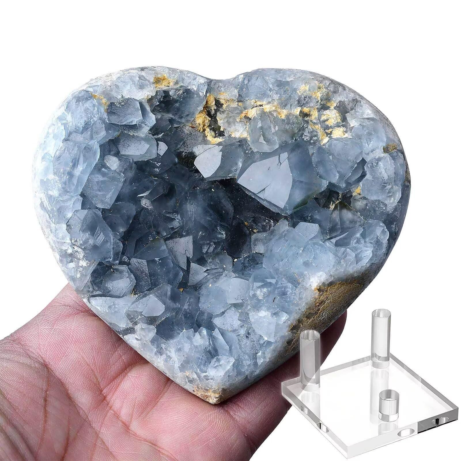 FZBHRO Celestite heart close-up shows pale blue geode texture for meditation.